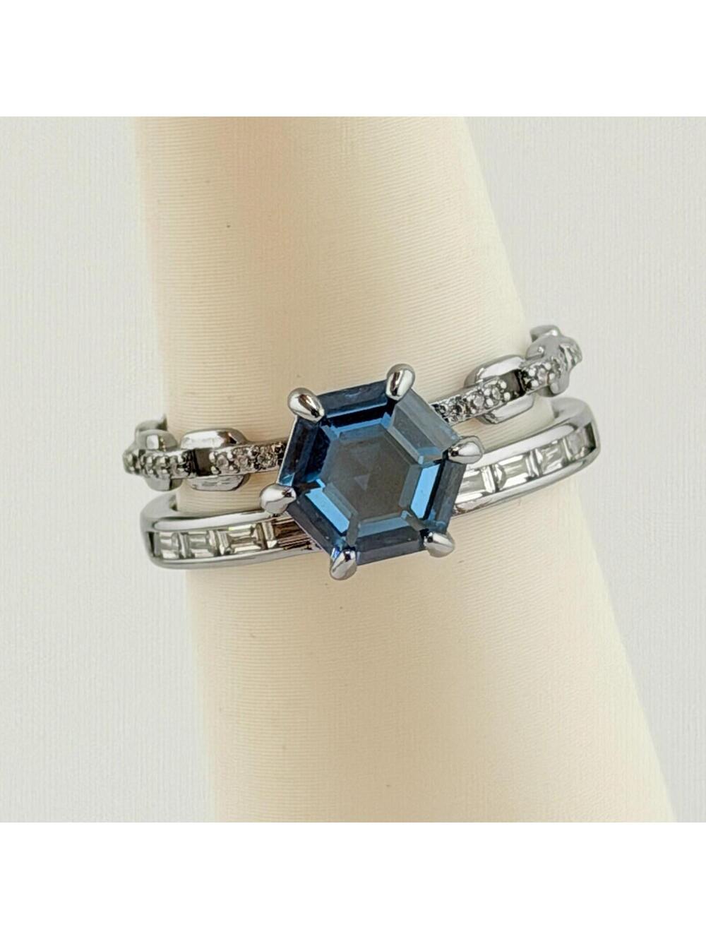 Bomb Party Ring Sz 9 "Not Sorry, Just Stunning" Blue Zircon Spinel on Hematite